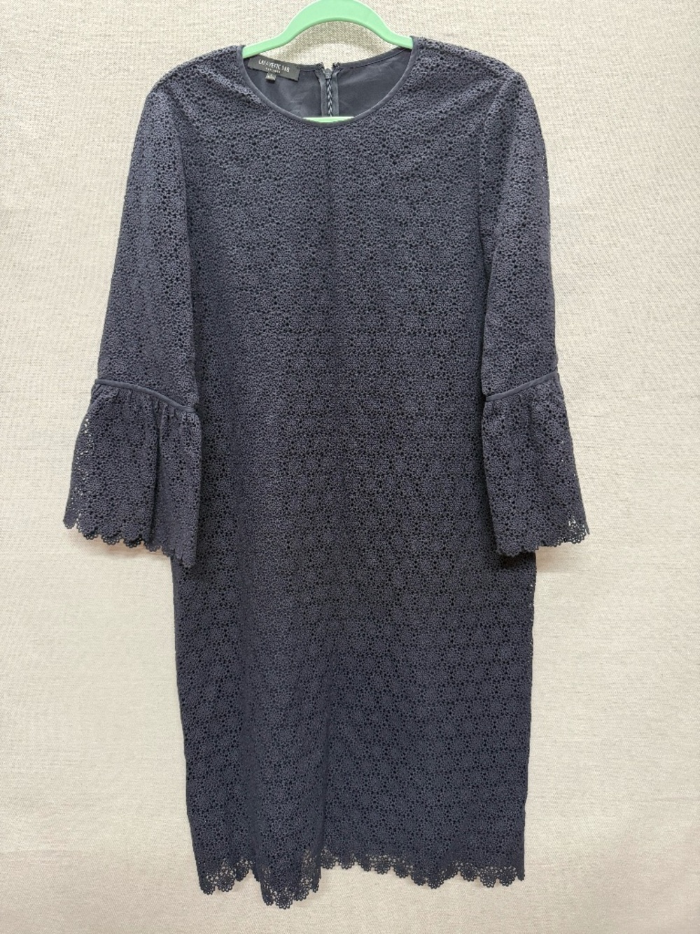Lafayette 148 Scalloped Lace Bell Sleeve Dress - size L